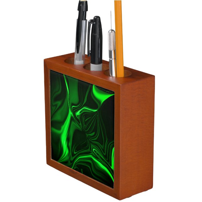 Curves or undulations green metallic, deep dark desk organizer (In Situ)