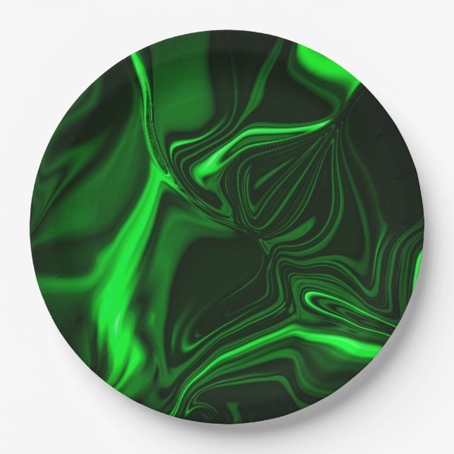 Curves or undulations green metallic, deep dark paper plates (Front)