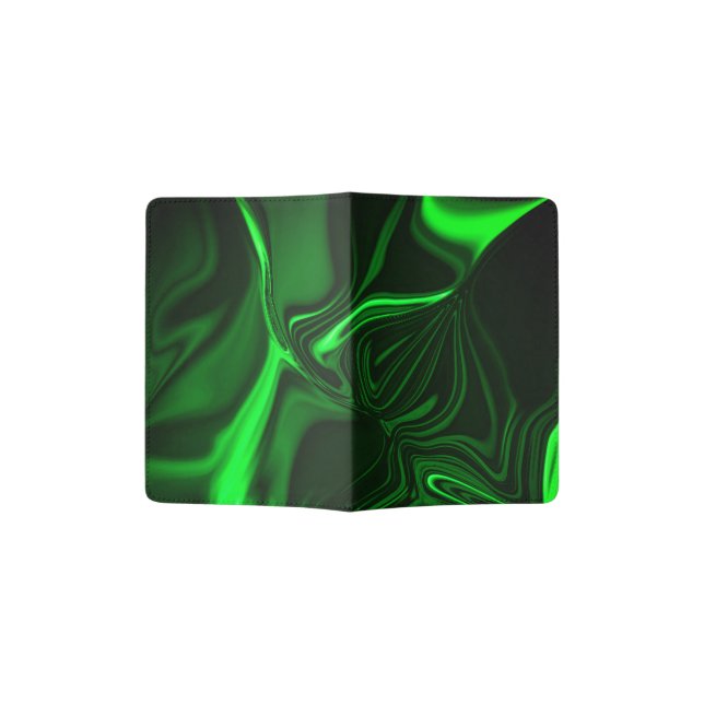 Curves or undulations green metallic, deep dark passport holder (Opened)