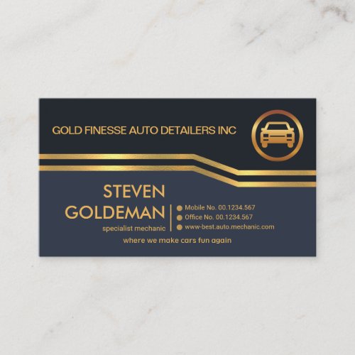 Curving Gold Lines Black Blue Layers Automobile Business Card