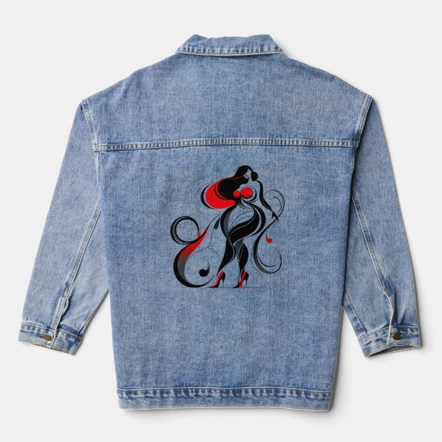 Curvy Abstract Silhouette Art Denim Jacket (Back)
