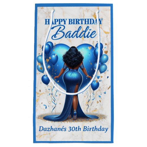 Curvy African American Woman Blue Birthday Baddie Small Gift Bag