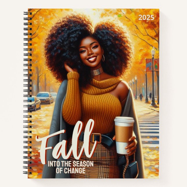 Curvy African American Woman in Cozy Fall Attire Notebook (Front)