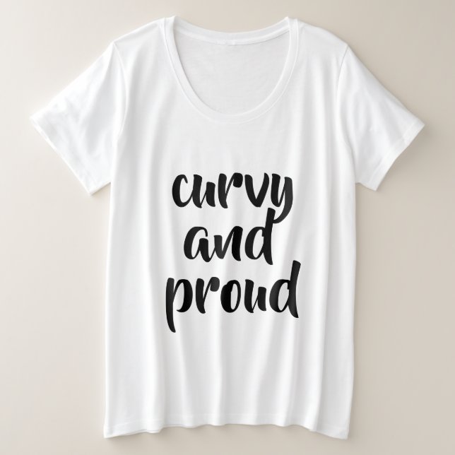Curvy and proud handwritten black text plus size T-Shirt (Design Front)