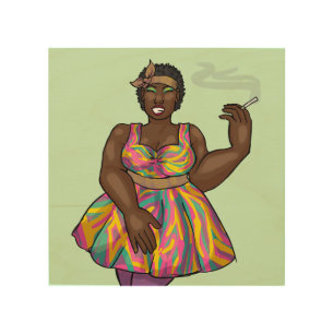 CURVY BLACK LADY SMOKING ART WOOD WALL SIGNS