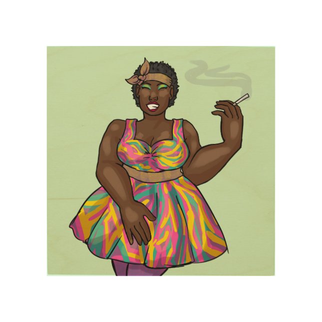 CURVY BLACK LADY SMOKING ART WOOD WALL SIGNS (Front)