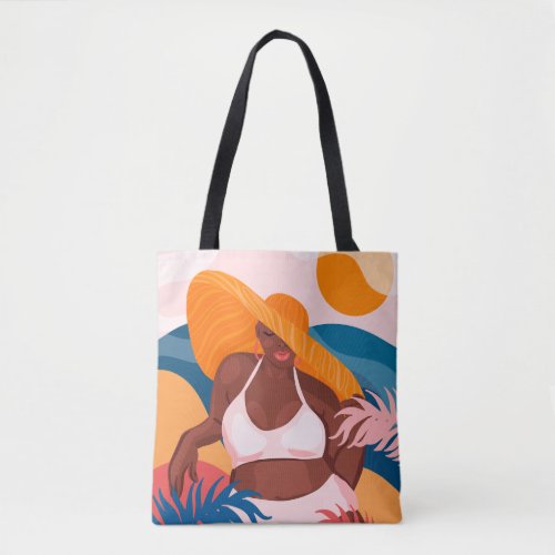 Curvy Black Woman Beach Vacation Ready Tote Bag