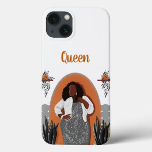 Curvy, Black Woman, Houseplants, Orange & Gray iPhone 13 Case