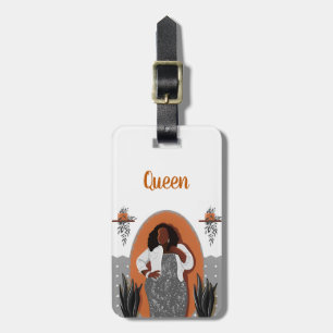 Curvy, Black Woman, Houseplants, Orange & Gray Luggage Tag