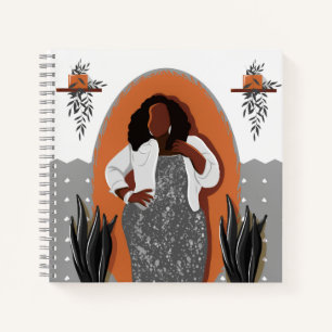 Curvy, Black Woman, Houseplants, Orange & Gray Notebook