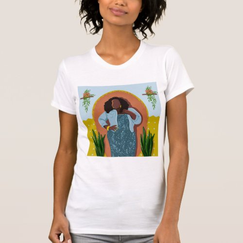 Curvy Black Woman Houseplants Yellow  Blue T_Shirt