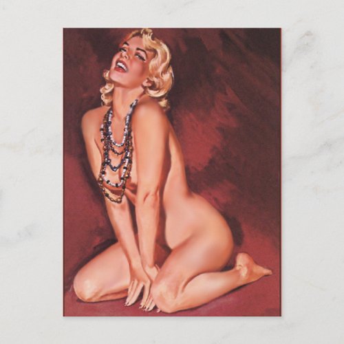 Curvy blonde Vintage pin up girl  art postcard
