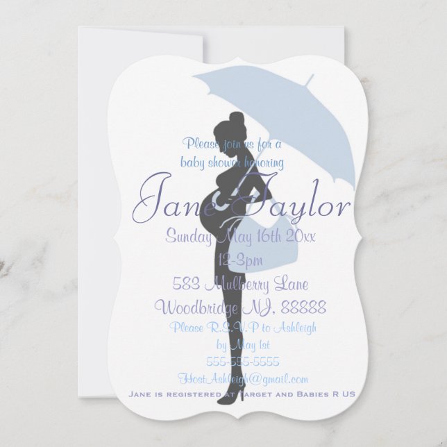Curvy Blue Silhouette Baby Shower Invitations (Front)