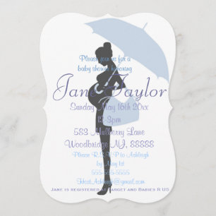 Curvy Blue Silhouette Baby Shower Invitations