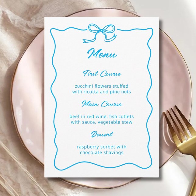 Curvy Bow Minimalist Wedding Bridal Shower Party Menu (Creator Uploaded)