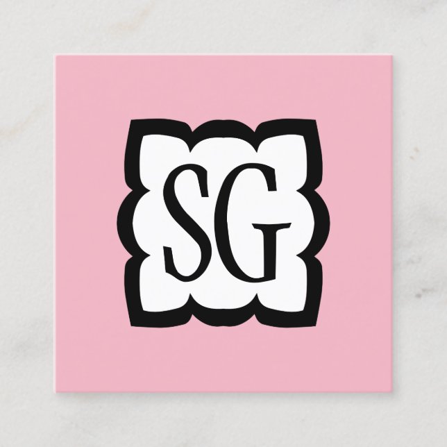 Curvy Box 03 - Initials - Black and Pale Pink Square Business Card (Front)