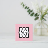Curvy Box 03 - Initials - Black and Pale Pink Square Business Card (Standing Front)