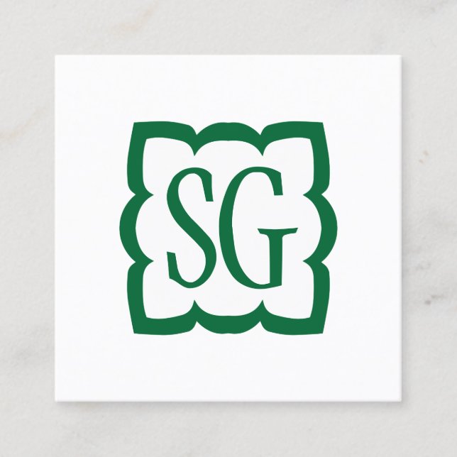 Curvy Box 03 - Initials - Forest Green Square Business Card (Front)