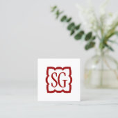 Curvy Box 03 - Initials - Ruby Red Square Business Card (Standing Front)