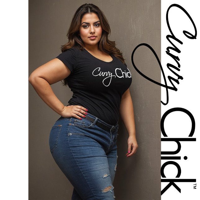 Curvy Chick White Logo On Black Plus Size T-Shirt (Creator Uploaded)