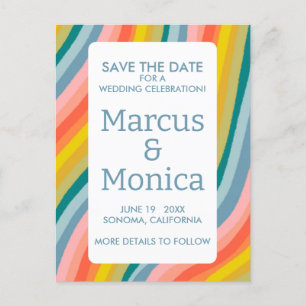 Curvy Colorful Stripes Rainbow Line Save the Date Postcard