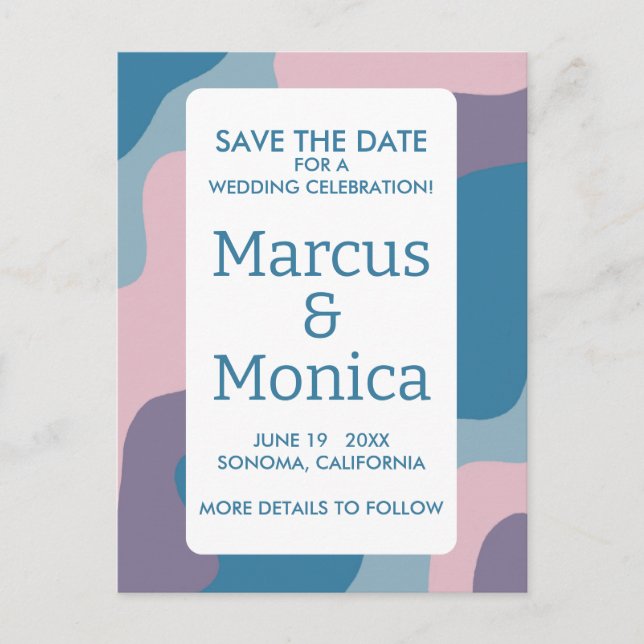 Curvy Colorful Stripes Retro Custom Save the Date  Postcard (Front)