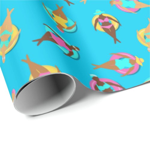 Curvy Girl Friends at the Swimming Pool Patterned Wrapping Paper