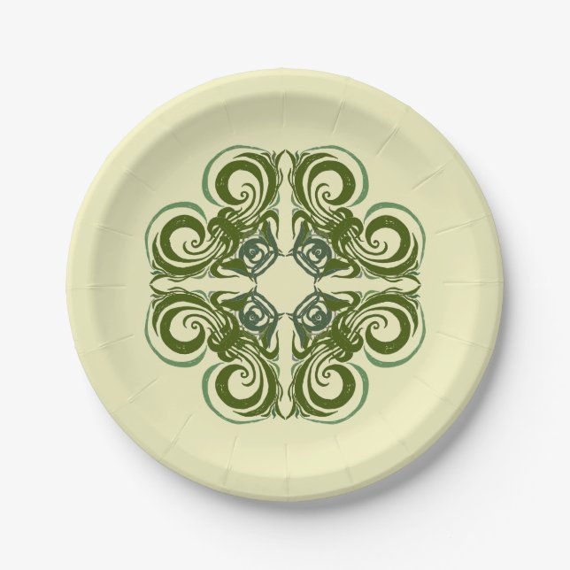 Curvy Green Retro  Paper Plates (Front)