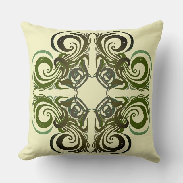 Curvy Green Retro Throw Pillow (Front)