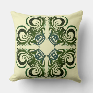 Curvy Green Retro Throw Pillow