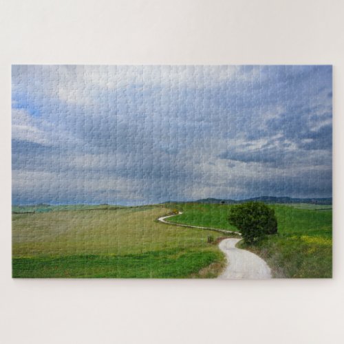 Curvy life path under dark clouds jigsaw puzzle