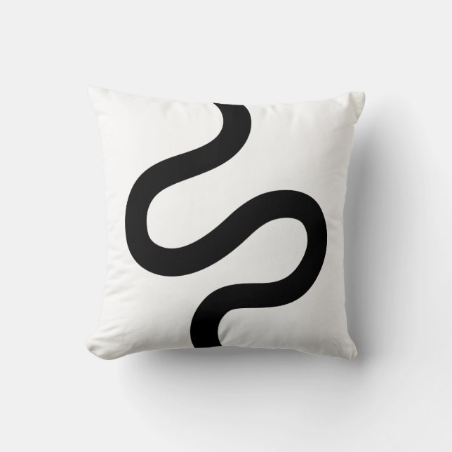 Curvy Line 02 - Black on White Throw Pillow (Front)
