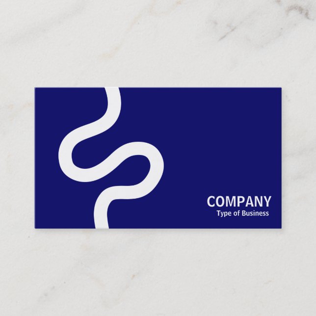 Curvy Line 02 - White on Dark Blue Business Card (Front)