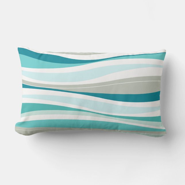 Curvy Lines aqua designer Lumbar Pillow (Front)