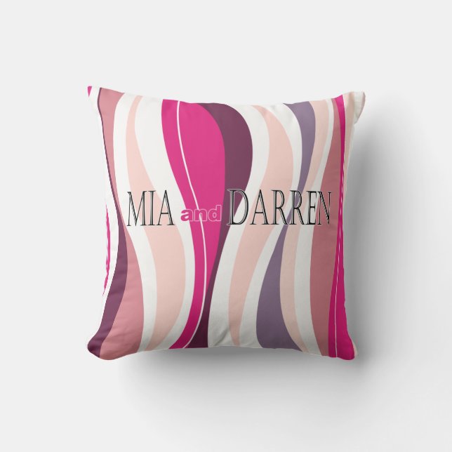 Curvy Lines fuschia designer Throw Pillow (Front)