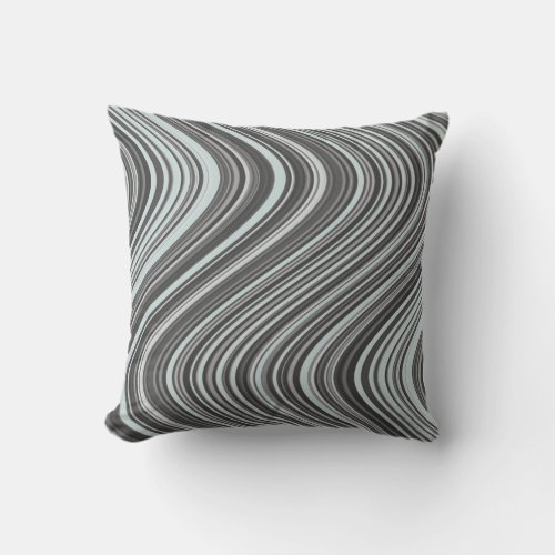 Curvy Lines in Cyan  Gray Throw Pillow