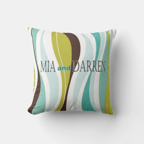 Curvy Lines teal olive designer Throw Pillow