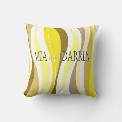 Curvy Lines yellow designer Throw Pillow