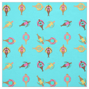 Curvy Melanin Women Friends at Swimming Pool Fabric