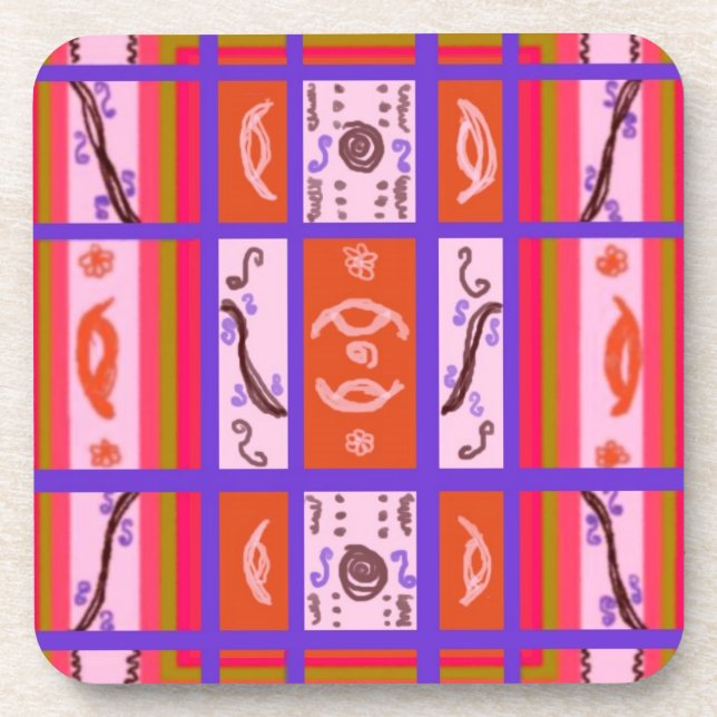 Curvy Plaid Cork Coaster (Front)