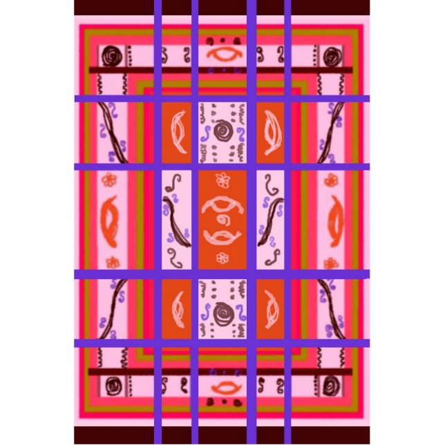 Curvy Plaid Photo Sculpture Brooch Pin (Front)