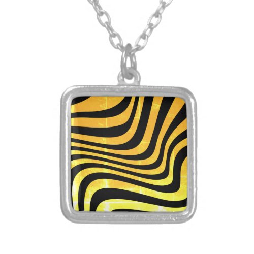 Curvy Wavy Black and Yellow Gold Line Shapes Silver Plated Necklace