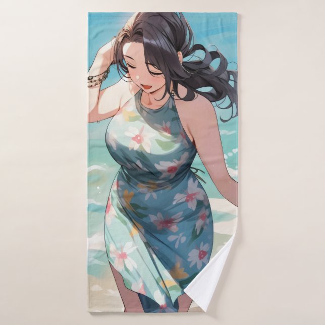 Curvy Woman on Beach Bath Towel (Bath Towel)