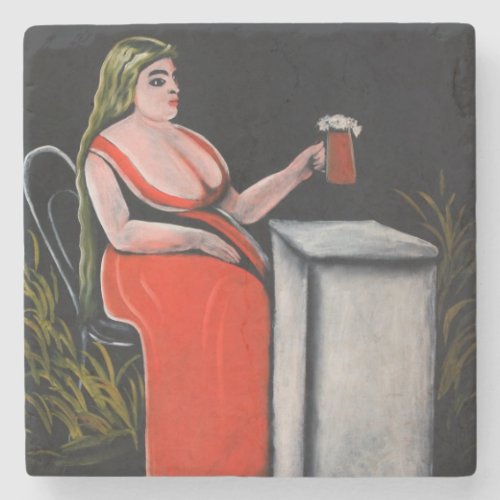 Curvy Woman with a Mug of Beer Stone Coaster