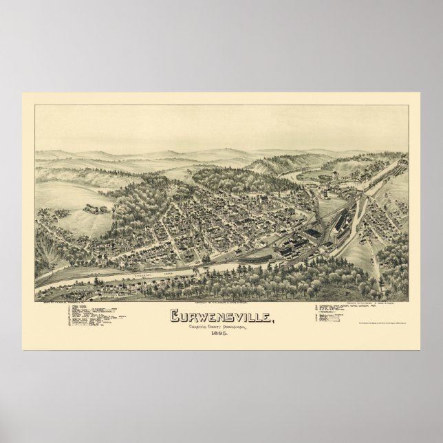 Curwensville, PA Panoramic Map - 1895 Poster (Front)
