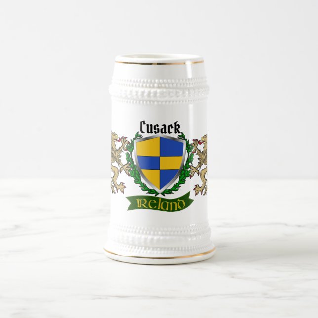 Cusack Irish Shield Personalized Beer Stein (Center)