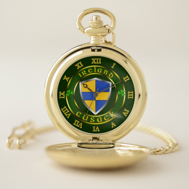 Cusack Irish Shield w/Shamrocks Pocket Watch (Inside)