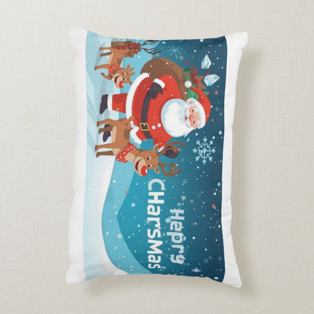 cuschion with Santa Claus and reindeer Accent Pillow (Back(Vertical))