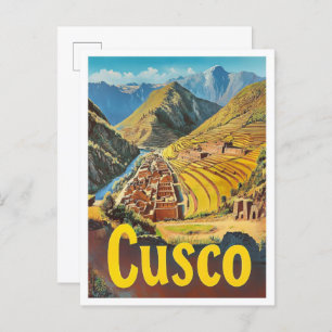 Cusco Peru Art Vintage Travel Illustration Postcard
