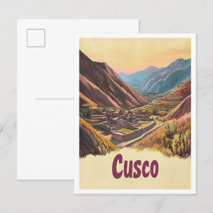 Cusco Peru Art Vintage Travel Illustration Postcard